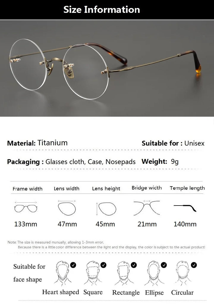 Aimee Unisex Rimless Round Titanium Acetate Eyeglasses 4521