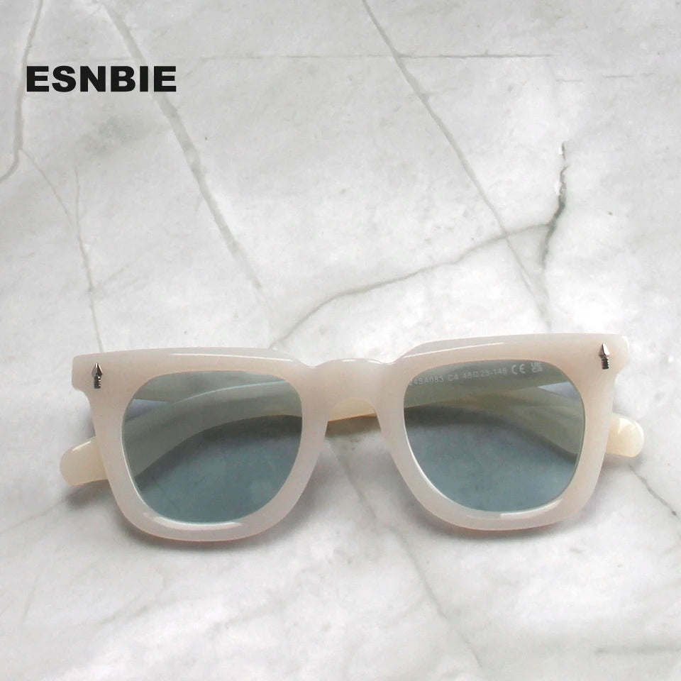 Esnbie Unisex Full Rim Square Thick Acetate Tac Sunglasses 240831