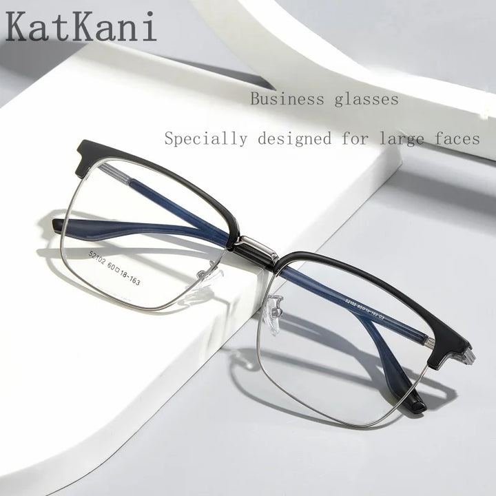 KatKani Men's Semi Rim Square Alloy Tr 90 Eyeglasses 52102 Full Rim KatKani Eyeglasses   