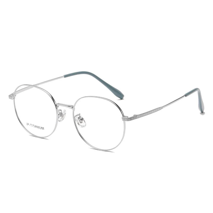 KatKani Unisex Full Rim Flat Top Round Titanium Eyeglasses 98549 Full Rim KatKani Eyeglasses Silver  