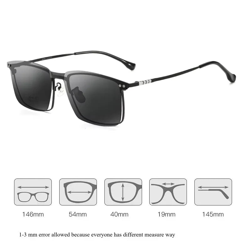 Chashma Ottica Unisex Full Rim Square Alloy Eyeglasses Clip On Sunglasses 940162
