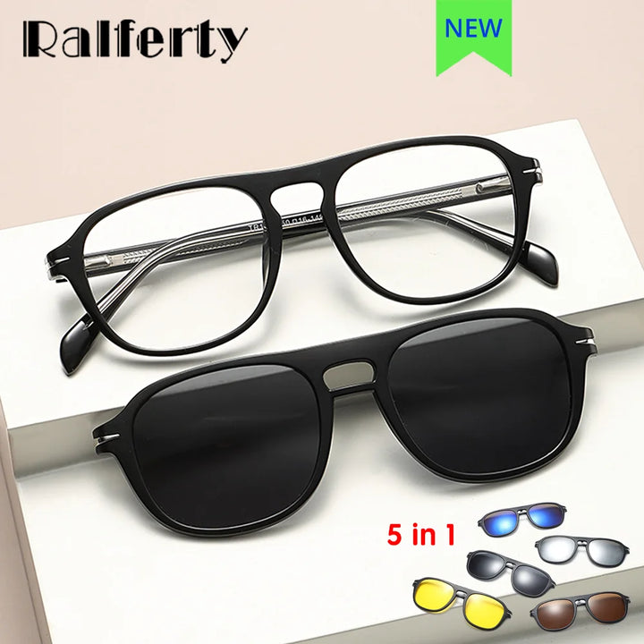 Ralferty Women's Full Rim Square Acetate Eyeglasses Clip On Polarized Sunglasses R120 With Clip Ons Ralferty   