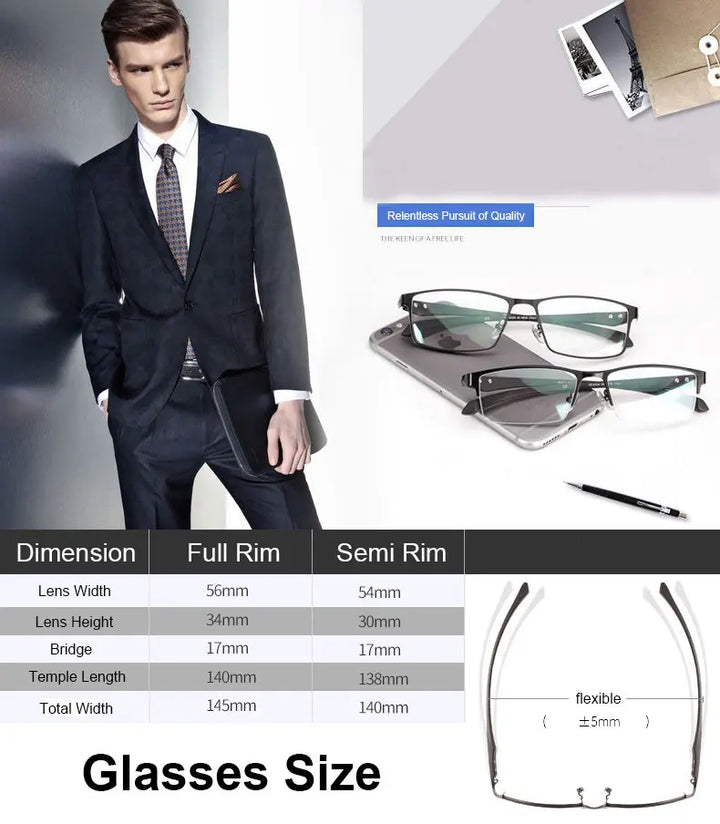 Hotony Men's Full Or Semi Rim Square Alloy Tr 90 Eyeglasses 17138 Full Rim Hotony   