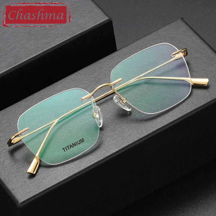 Chashma Ochki Unisex Rimless Polygon Square Titanium Eyeglasses 96612