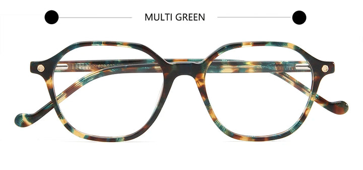 Esnbie Unisex Full Rim Square Polygon Acetate Eyeglasses 62023 Full Rim Esnbie Multi Green  