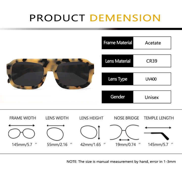 Esnbie Unisex Full Rim Square Acetate Sunglasses 240201