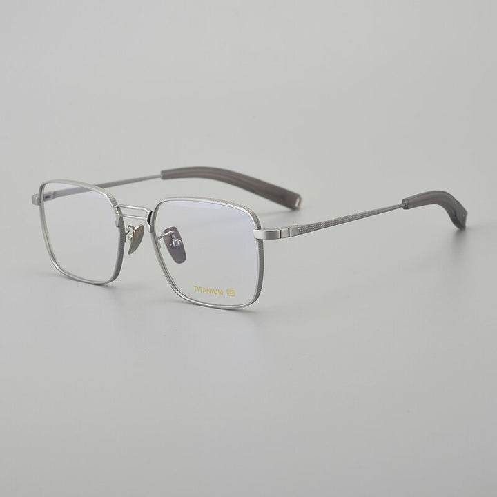 Muzz Men's Full Rim Square Titanium Acetate Eyeglasses 8827 Full Rim Muzz Silvery  