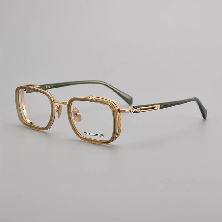 Black Mask Women's Full Rim Square Titanium Acetate Eyeglasses 41055 Full Rim Black Mask Yellow-Green  