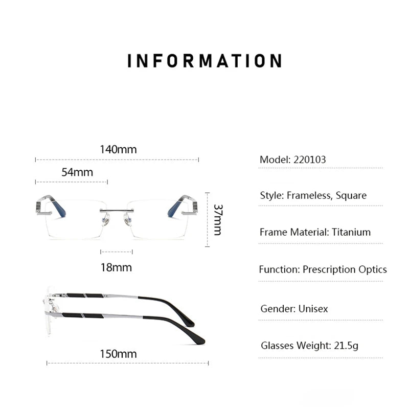 Hdcrafter Men's Rimless Square Titaniume Eyeglasses 232920