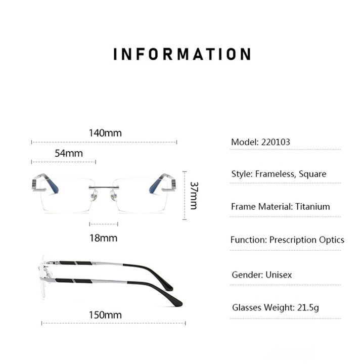Hdcrafter Men's Rimless Square Titaniume Eyeglasses 232920