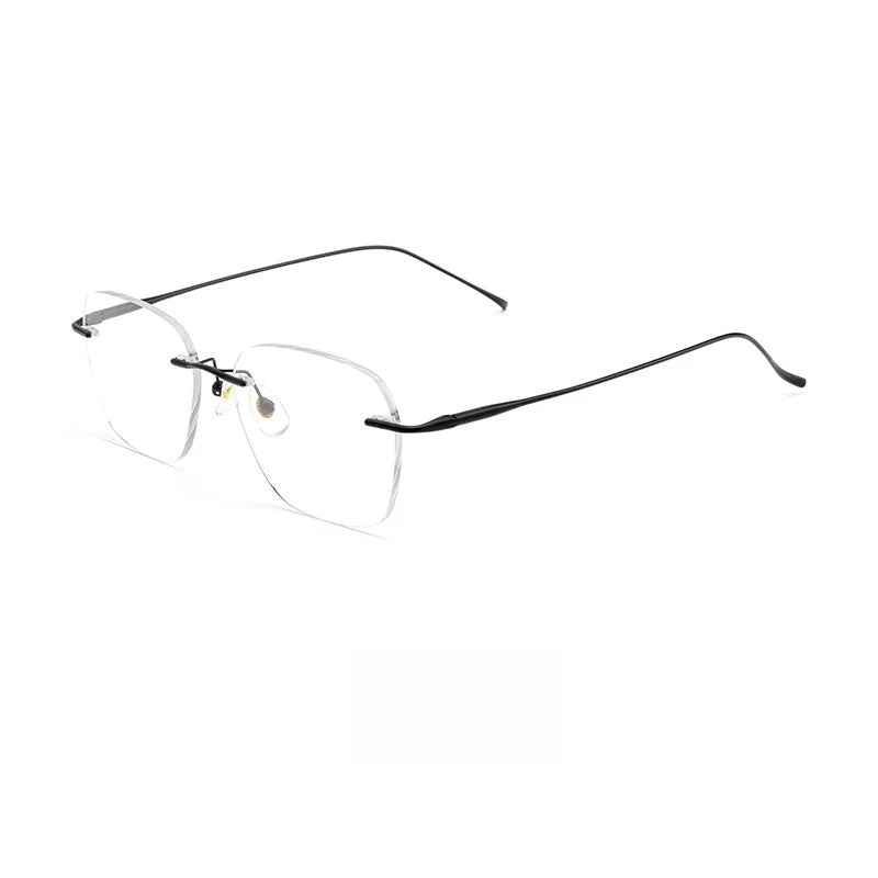 Hdcrafter Unisex Rimless Flat Top Oval Titanium Eyeglasses 8978 Rimless Hdcrafter Eyeglasses Black  