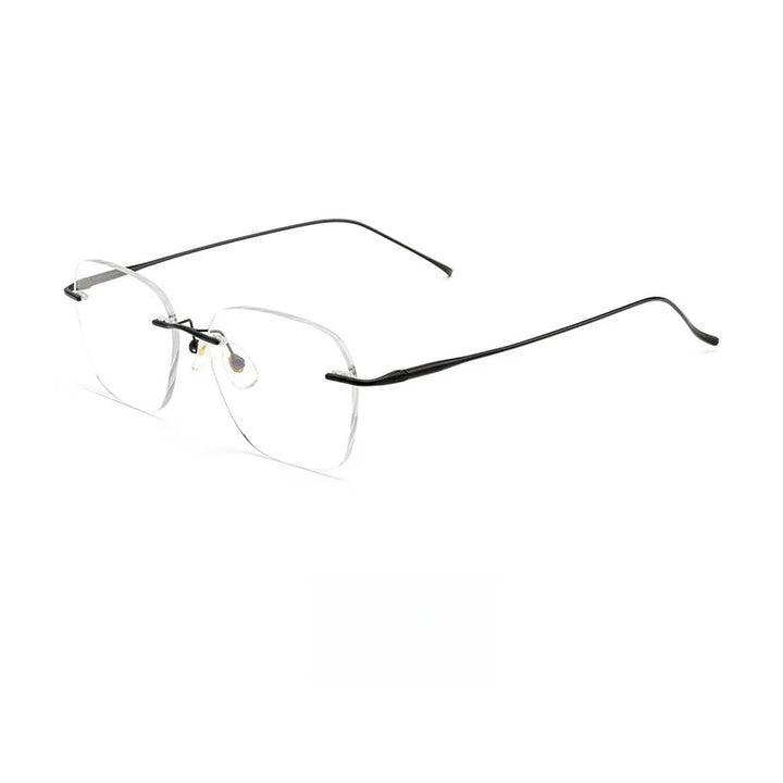 Hdcrafter Unisex Rimless Flat Top Oval Titanium Eyeglasses 8978 Rimless Hdcrafter Eyeglasses Black  