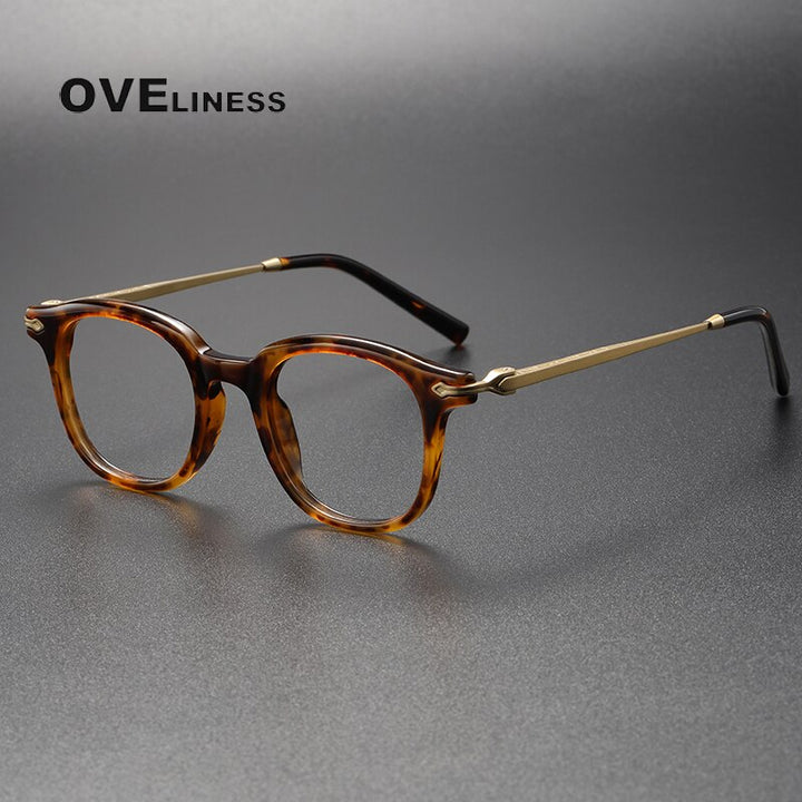 Oveliness Unisex Full Rim Square Acetate Titanium Eyeglasses 80851 Full Rim Oveliness leopard gold  