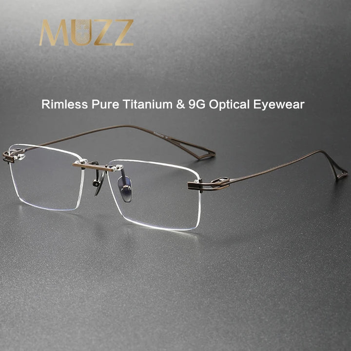 Muzz Unisex Rimless Square Titanium Eyeglasses 14017 Rimless Muzz   