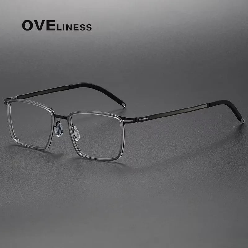 Oveliness Unisex Full Rim Square Acetate Titanium Eyeglasses 82018 Full Rim Oveliness grey black