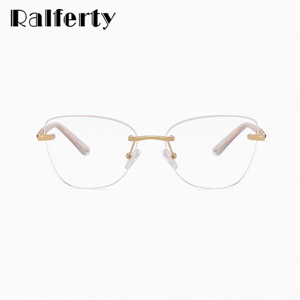 Ralferty Women's Rimless Square Cat Eye Alloy Eyeglasses 82193 Rimless Ralferty   