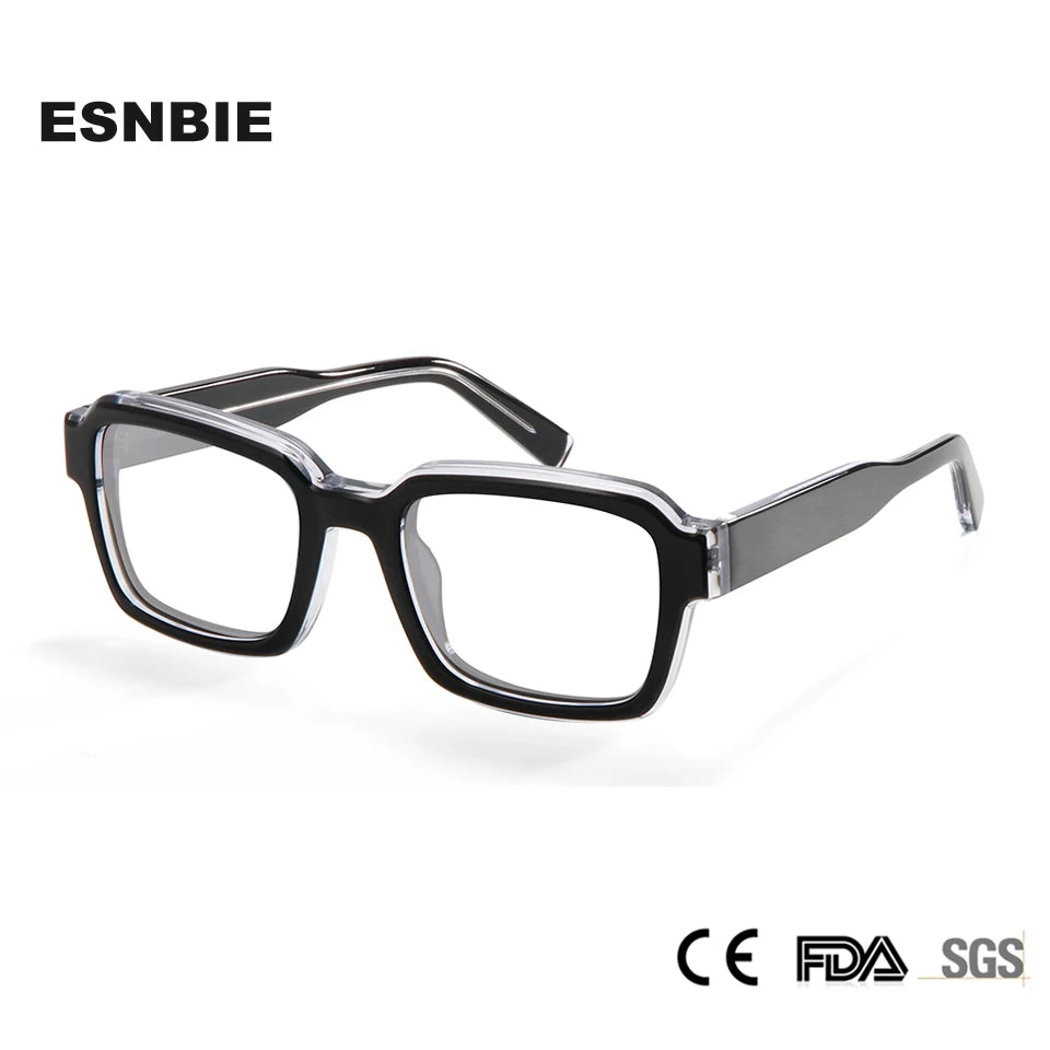 Esnbie Unisex Full Rim Square Brow Line Thick Acetate Eyeglasses 23102 Full Rim Esnbie   