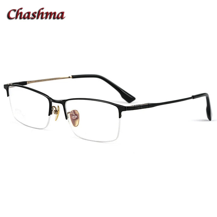 Chashma Ochki Men's Semi Rim Square Titanium Eyeglasses 6009 Semi Rim Chashma Ochki Black Gold  