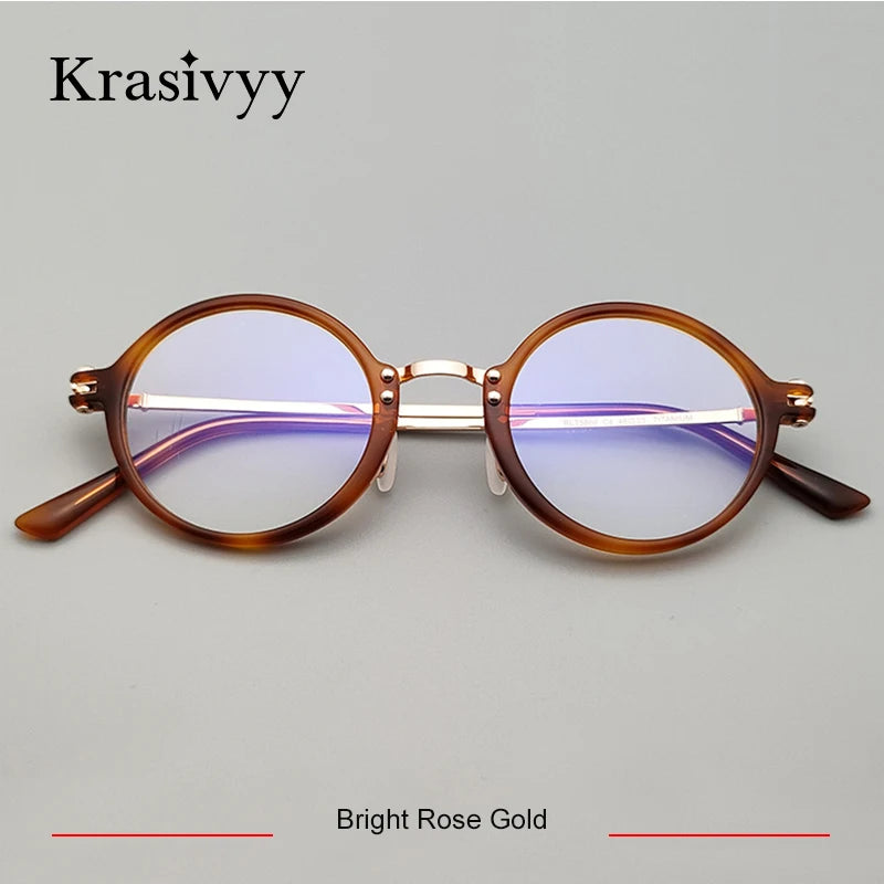 Krasivyy Unisex Full Rim Round Titanium Acetate Eyeglasses 45866 Full Rim Krasivyy Bright Rose Gold