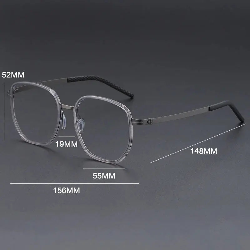 Gatenac Men's Full Rim Big Polygon Acetate Titanium Eyeglasses 698013 FuzWeb