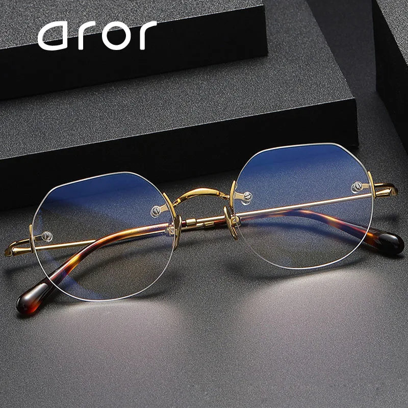 Aror Women's Rimless Flat Top Oval Square Titanium Eyeglasses 49268 Rimless Aror