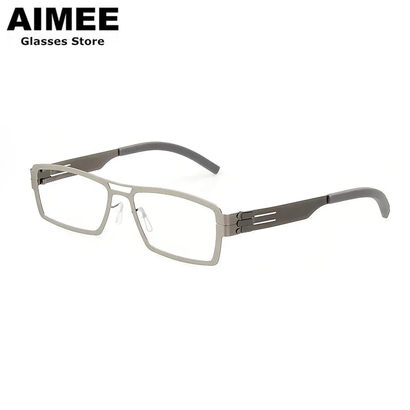 Aimee Unisex Full Rim Square Double Bridge Screwless Steel Eyeglasses 1173 Full Rim Aimee Gun-Grey  