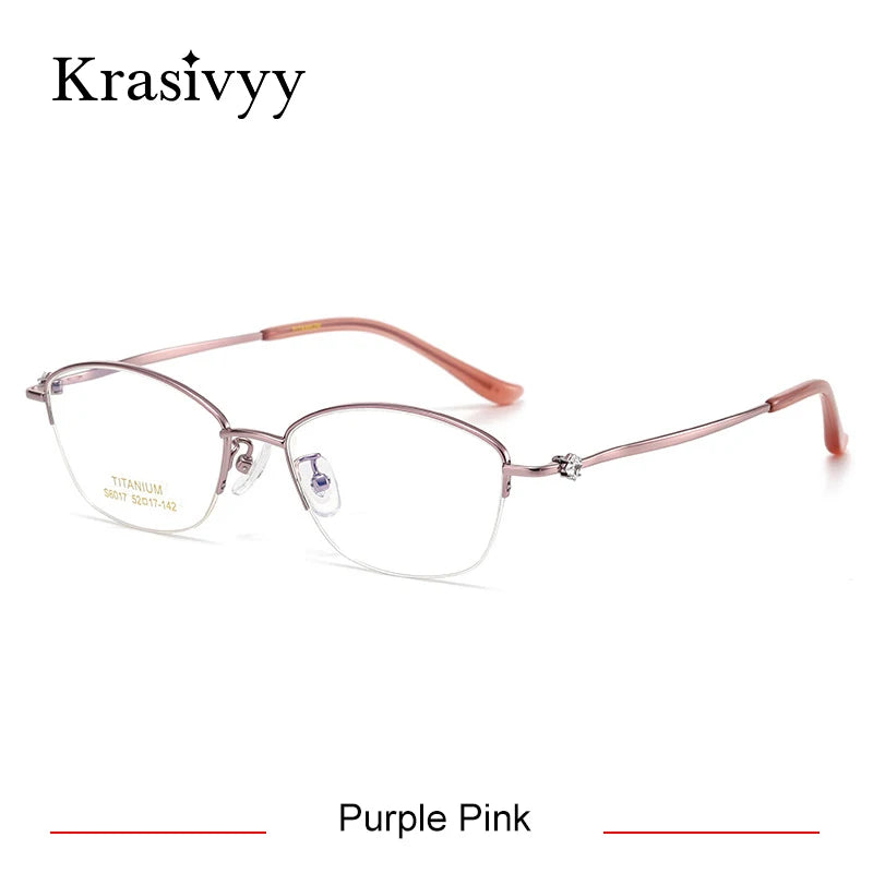 Krasivyy Women's Semi Rim Oval Square Titanium Eyeglasses 6017 Semi Rim Krasivyy Purple Pink  