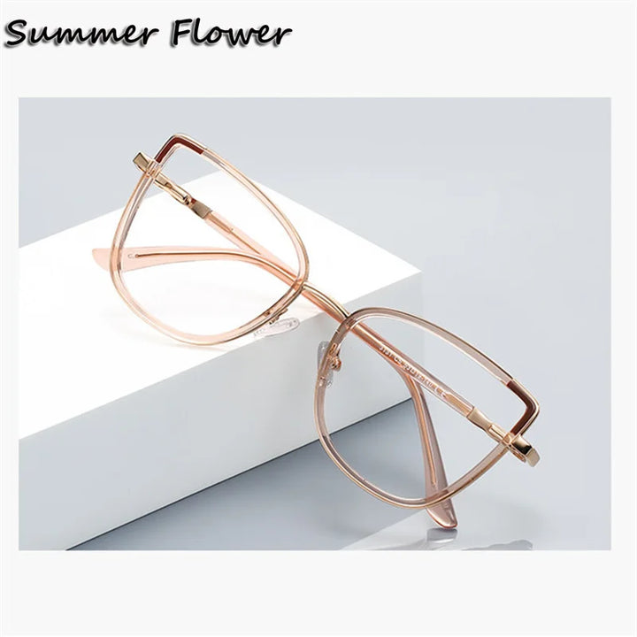 Summer Flower Women's Full Rim Cat Eye Tr 90 Titanium Eyeglasses 31314