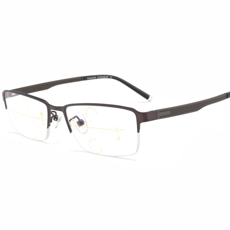 Hotochki Mens Semi Rim Rectangle Alloy Eyeglasses F3095 Semi Rim Hotochki Brown  