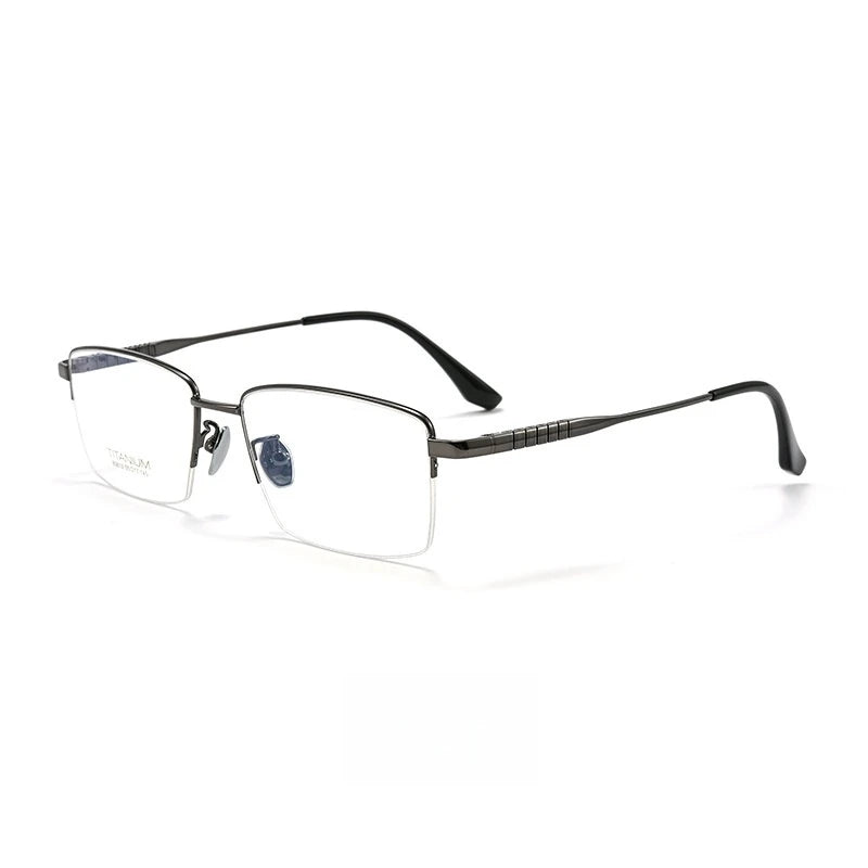 Yimaruili Men's Semi Rim Square Titanium Alloy Eyeglasses 80813