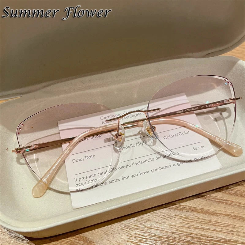 Summer Flower Women's Rimless Oval Cat Eye Titanium Eyeglasses 88057 Rimless Summer Flower