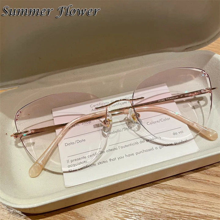 Summer Flower Women's Rimless Oval Cat Eye Titanium Eyeglasses 88057