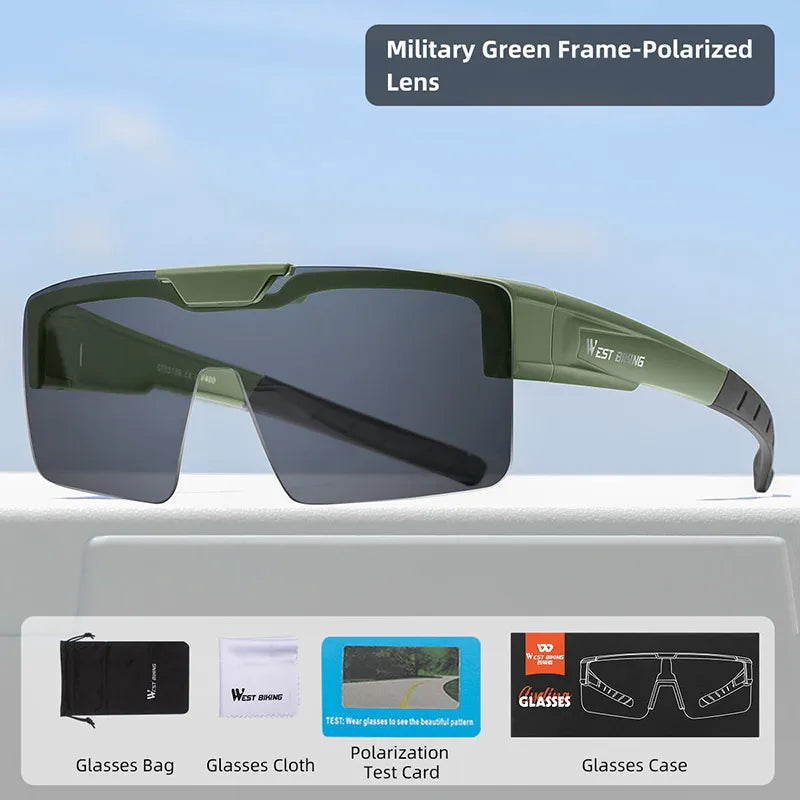 West Biking Unisex Semi Rim Square Flip Up Over Frame Polycarbonate Sunglasses 950703