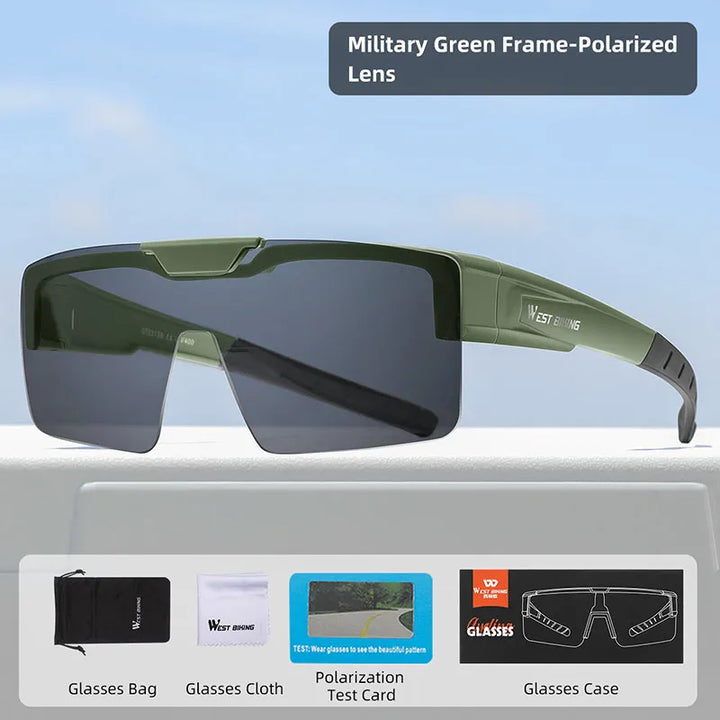 West Biking Unisex Semi Rim Square Flip Up Over Frame Polycarbonate Sunglasses 950703