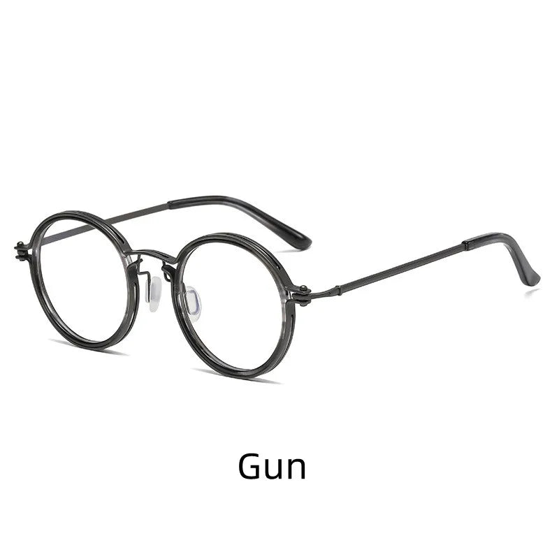 Kocolior Unisex Full Rim Round Acetate Alloy Hyperopic Reading Glasses 10749 Reading Glasses Kocolior Gun 0 
