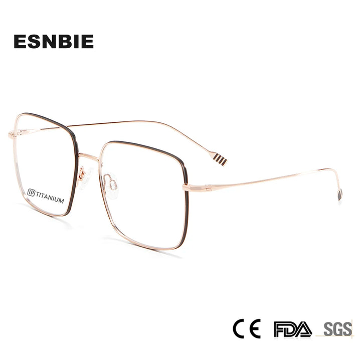 Esnbie Unisex Full Rim Big Square Titanium Eyeglasses 22025 Full Rim Esnbie   