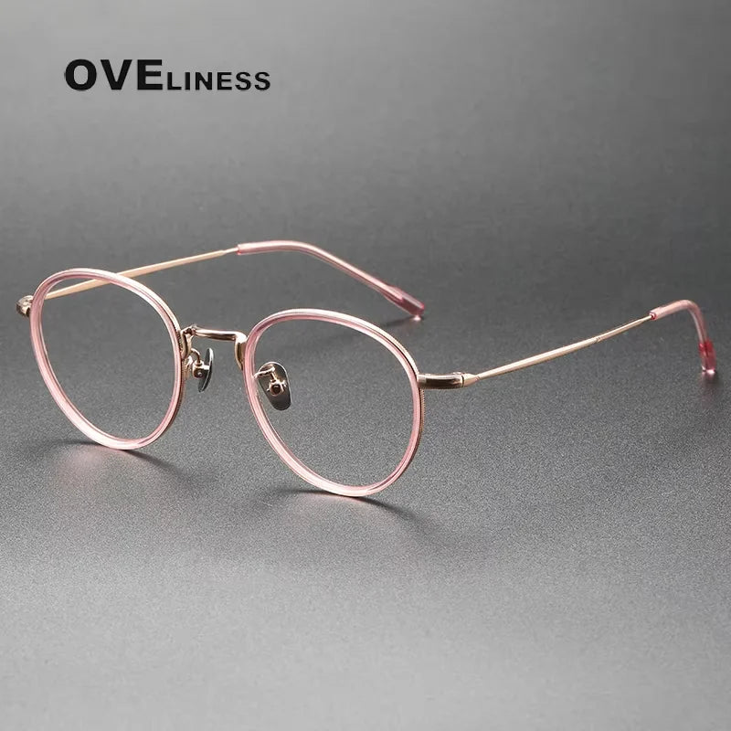 Oveliness Women's Full Rim Round Acetate Titanium Eyeglasses 38507