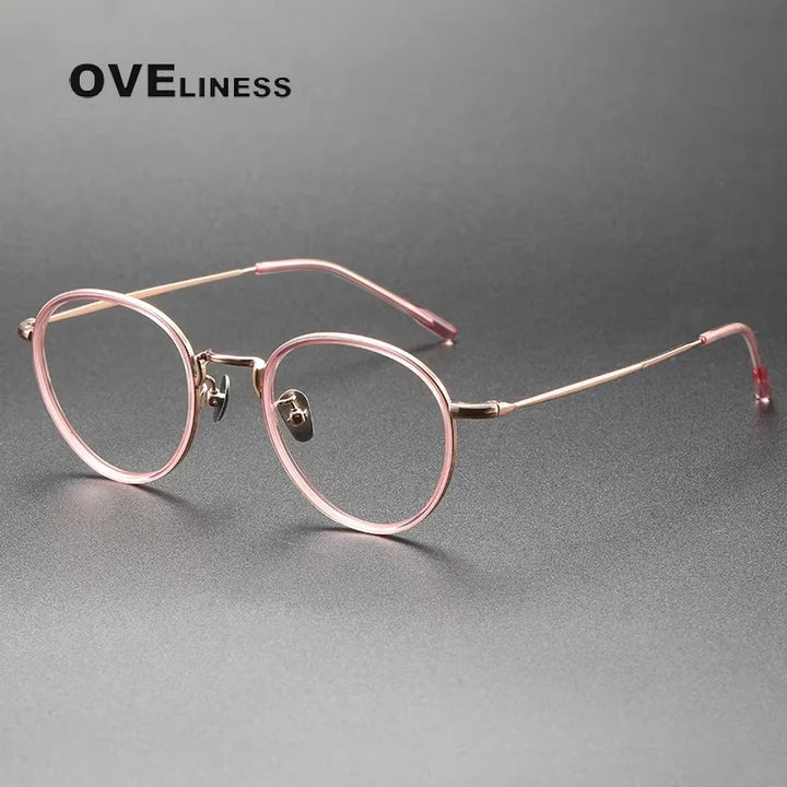 Oveliness Women's Full Rim Round Acetate Titanium Eyeglasses 38507