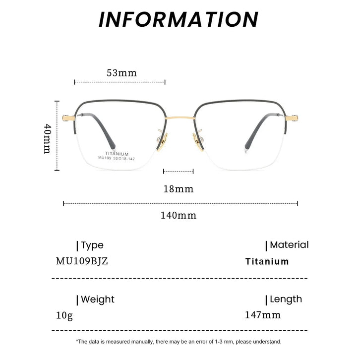 Gmei Optical MU109 men's square titanium prescription eyeglasses — view 2