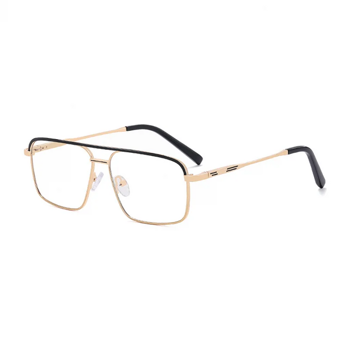 Ralferty Women's Full Rim Square Double Bridge Alloy Eyeglasses R91322 Full Rim Ralferty C6 Black Gold CHINA 