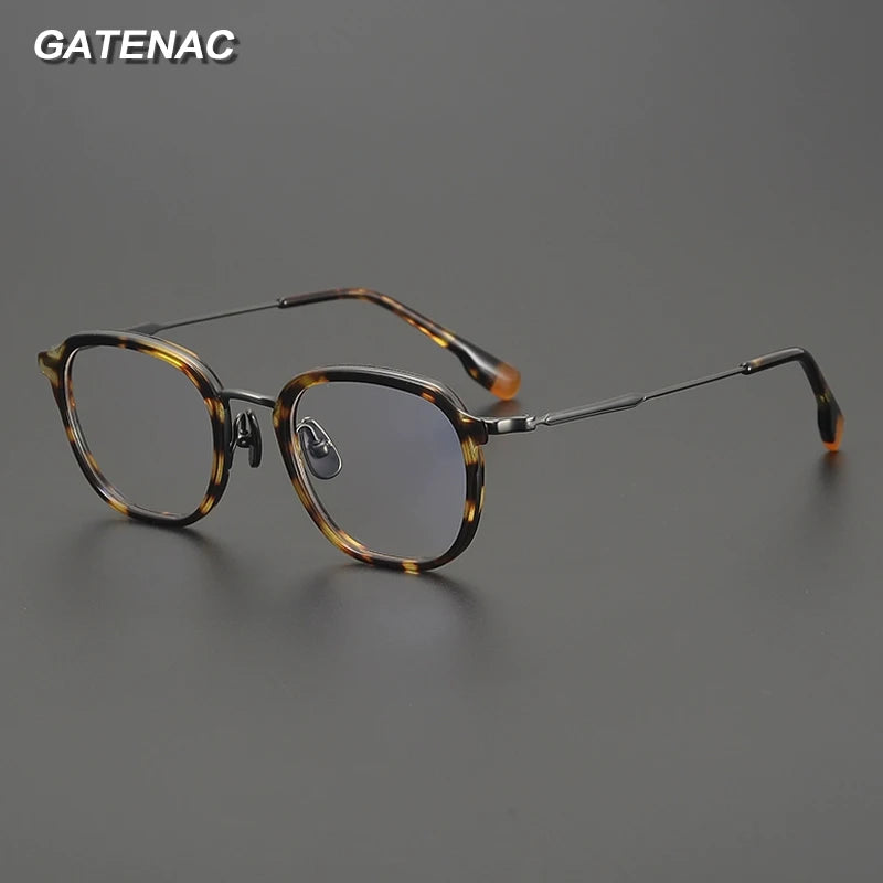 Gatenac Unisex Full Rim Square Acetate Titanium Eyeglasses Gxyj2805