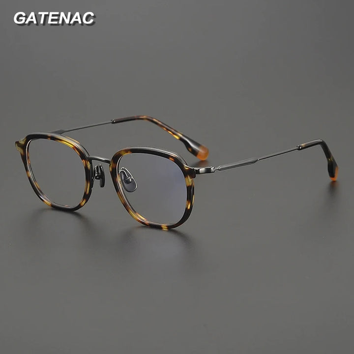 Gatenac Unisex Full Rim Square Acetate Titanium Eyeglasses Gxyj2805