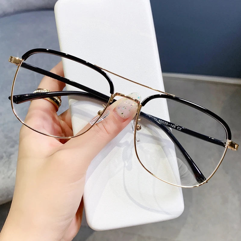 Handoer Unisex Full Rim Square Double Bridge Alloy Acetate Eyeglasses 28714