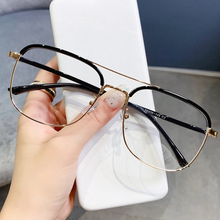 Handoer Unisex Full Rim Square Double Bridge Alloy Acetate Eyeglasses 28714