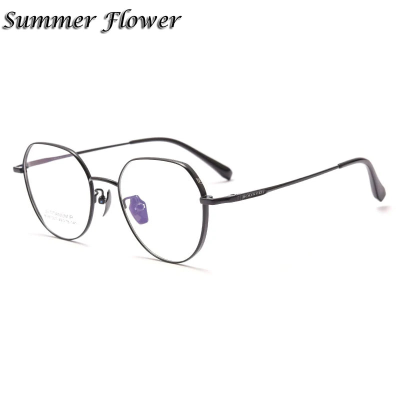 Summer Flower Women's Full Rim Flat Top Oval Titanium Eyeglasses 87007 Full Rim Summer Flower Black