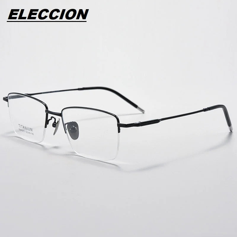 Eleccion Men's Semi Rim Titanium Eyeglasses 81072 Semi Rim Eleccion Black CHINA