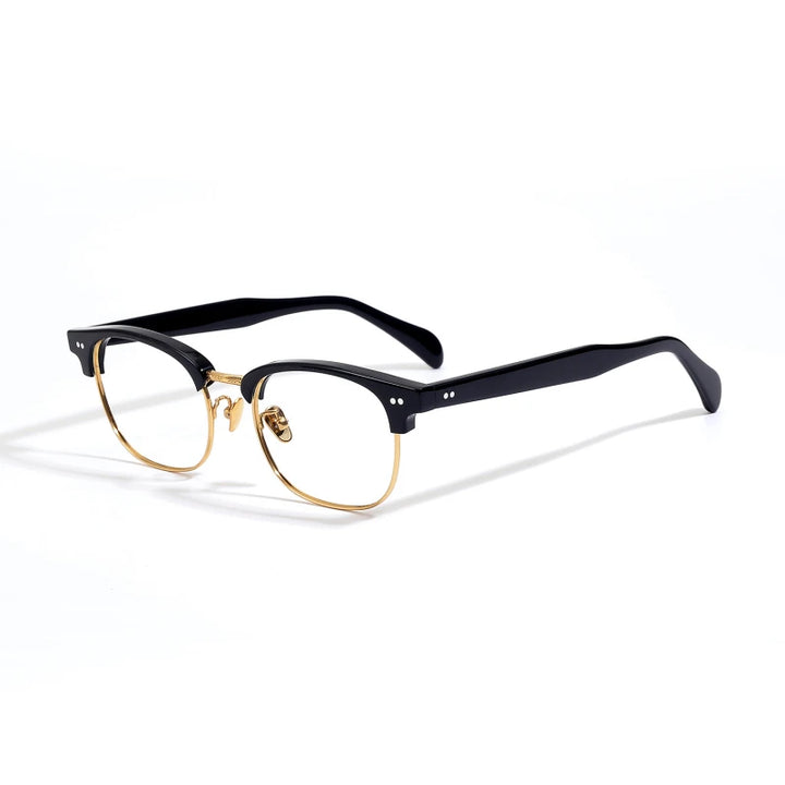 Black Mask Unisex Full Rim Big Square Acetate Titanium Eyeglasses 49011 Full Rim Black Mask Black-Gold