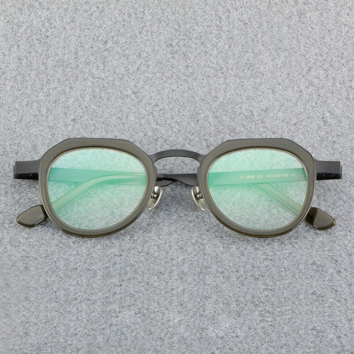Muzz Men's Full Rim Square Acetate Titanium Alloy Eyeglasses 58081 Full Rim Muzz C5  