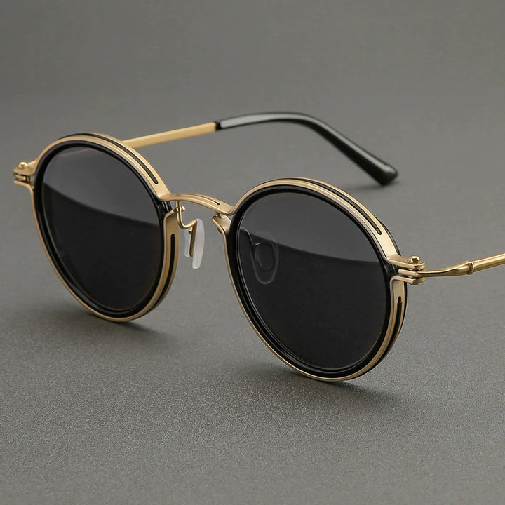 Black Mask Men's Full Rim Round Titanium Acetate Sunglasses  45860