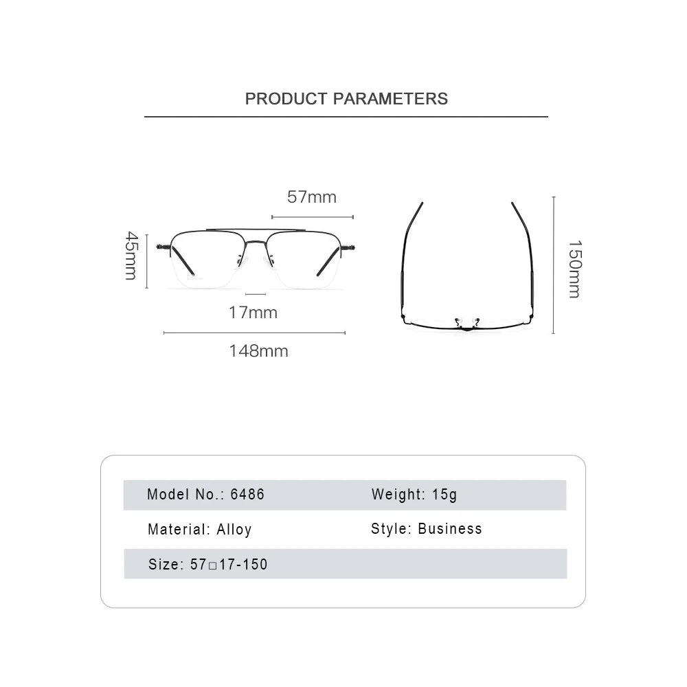 Gmei Optical 6486 men's semi-rimless titanium alloy prescription eyeglasses — view 2